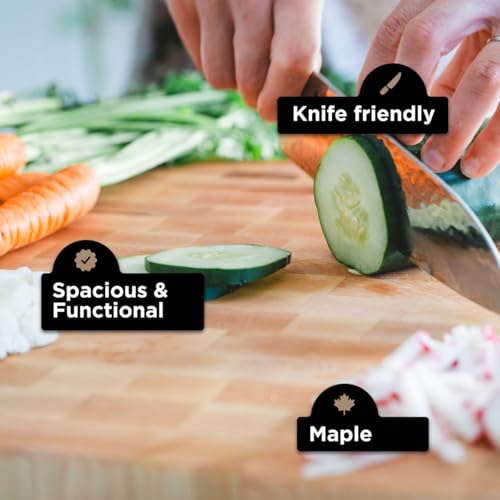 WoodForChef Heritage Large Maple End Grain Cutting Board – Heavy Butcher Block Board with Feet & Mineral Oil Bottle – Foodsafe Wooden Prep Deck for Kitchen & Professional Chefs - 18x16x2 inches - Image 2