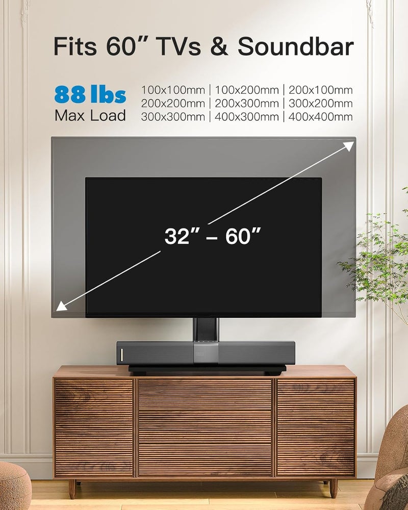 PERLESMITH Universal TV Stand, Table Top TV Stand for 32-60 inch TVs & Monitors, Height Adjustable TV Mount Stand Holds up to 88 lbs with Tempered Glass Base & Wire Management, VESA 400x400mm PSTVS04 - Image 2