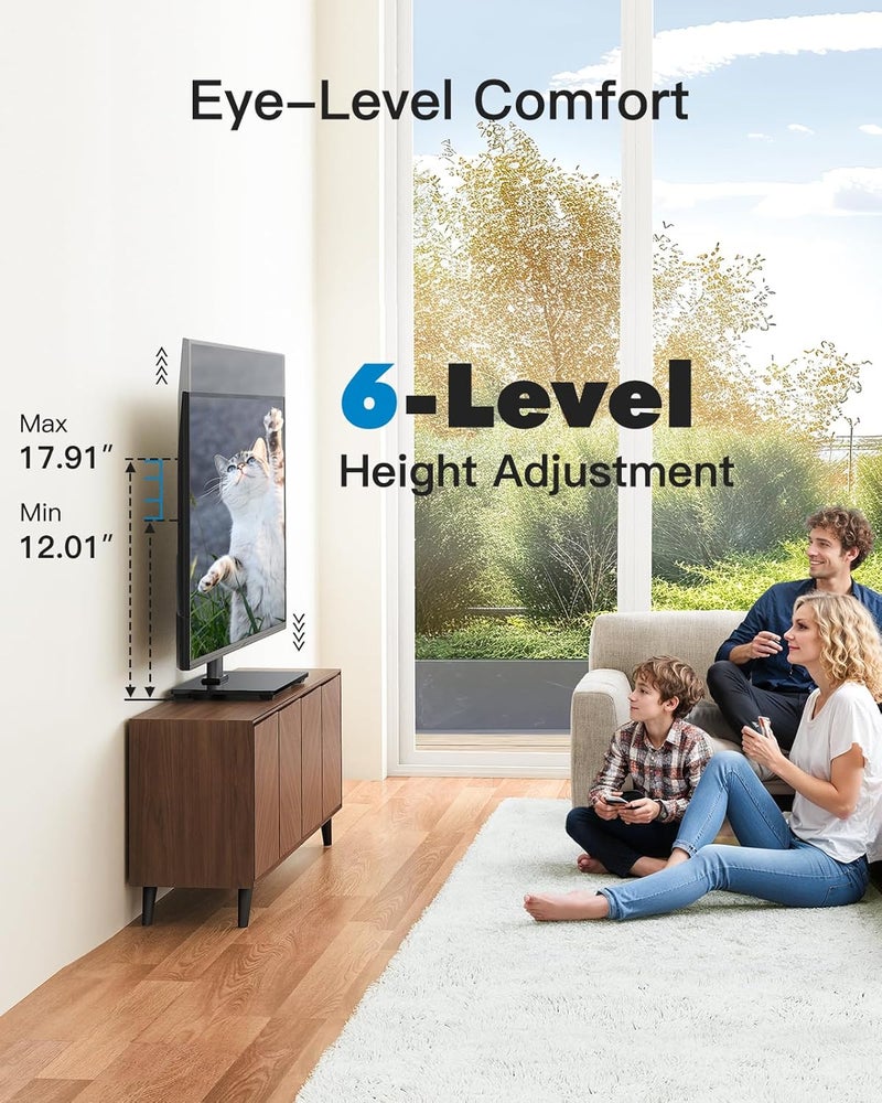 PERLESMITH Universal TV Stand, Table Top TV Stand for 32-60 inch TVs & Monitors, Height Adjustable TV Mount Stand Holds up to 88 lbs with Tempered Glass Base & Wire Management, VESA 400x400mm PSTVS04 - Image 3