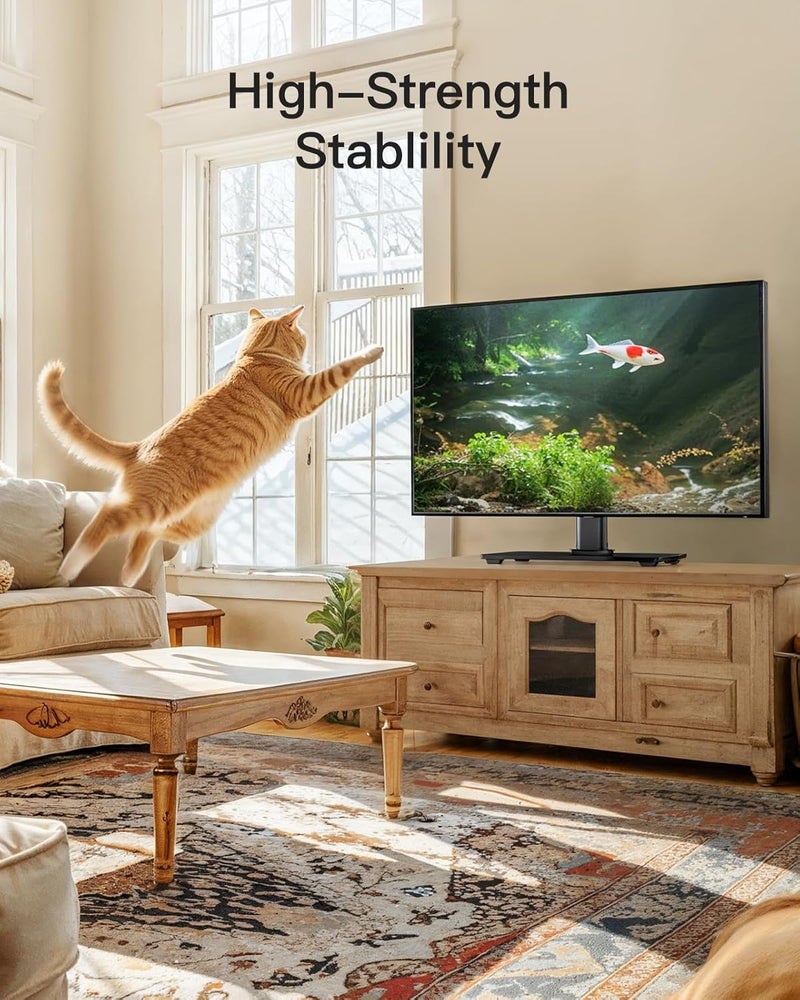 PERLESMITH Universal TV Stand, Table Top TV Stand for 32-60 inch TVs & Monitors, Height Adjustable TV Mount Stand Holds up to 88 lbs with Tempered Glass Base & Wire Management, VESA 400x400mm PSTVS04 - Image 4
