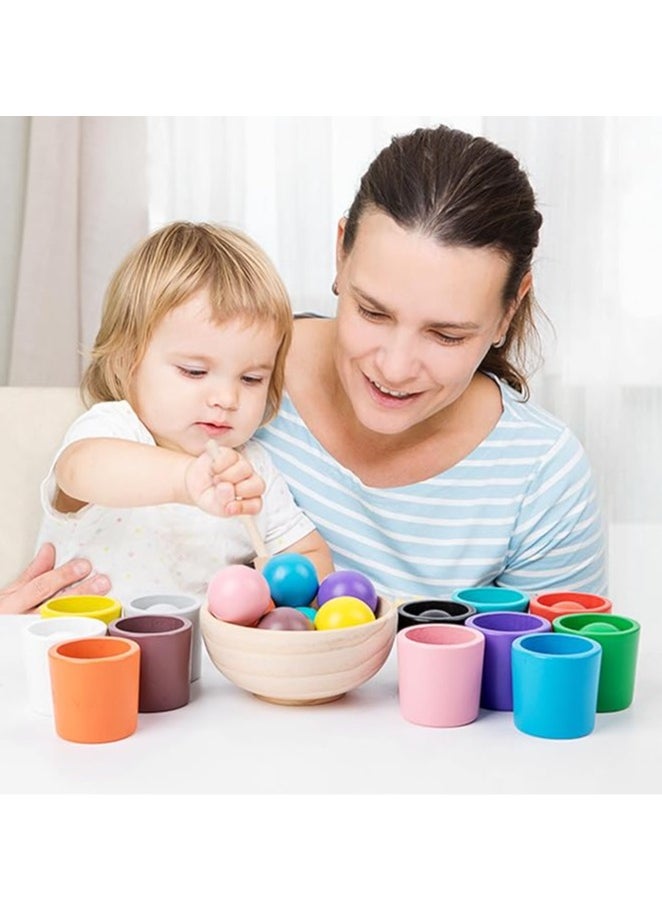 Wooden cups and balls color sorting toys, Montessori matching toy set for kids  - Image 4