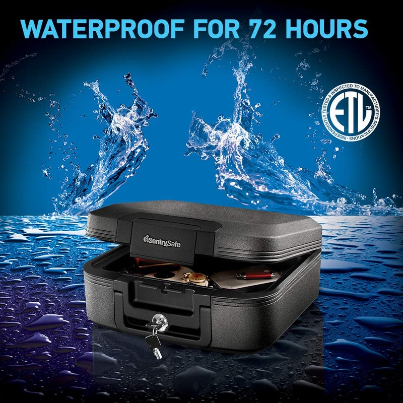 SentrySafe Charcoal Gray Fireproof and Waterproof Safe Box with Key Lock, Portable Chest for Money, Passport, 0.28 Cubic Feet, 6.6 x 15.4 x 14.3 Inches, CHW20221 - Image 3