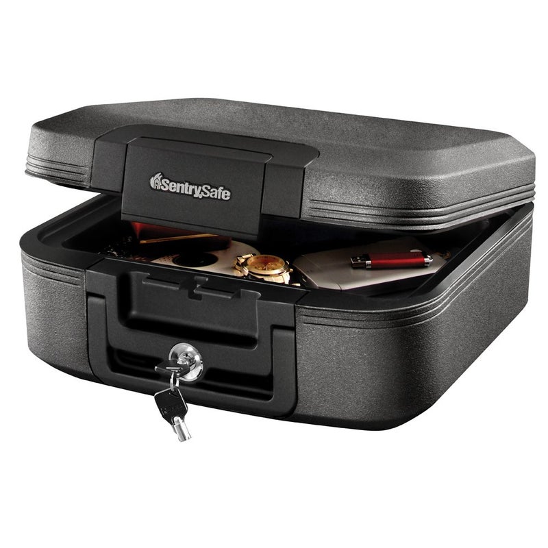 SentrySafe Charcoal Gray Fireproof and Waterproof Safe Box with Key Lock, Portable Chest for Money, Passport, 0.28 Cubic Feet, 6.6 x 15.4 x 14.3 Inches, CHW20221 - Image 1