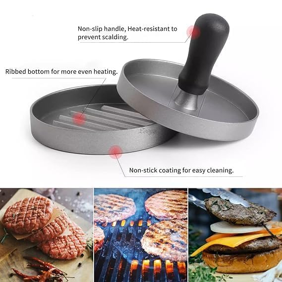 DYZEKO DYZEKO Reusable Burger Press Patty Hamburger Press Nonstick Wooden Handle Aluminum Alloy Burger Mold Grill Press FoodGrade with Plastic Handle for Kitchen for Home Pack of 1  - Image 2