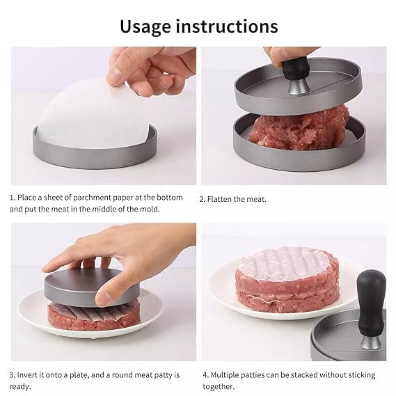 DYZEKO DYZEKO Reusable Burger Press Patty Hamburger Press Nonstick Wooden Handle Aluminum Alloy Burger Mold Grill Press FoodGrade with Plastic Handle for Kitchen for Home Pack of 1  - Image 5