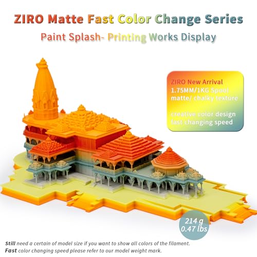ZIRO 3D Printer Filament PLA, Fast Color Changing Filament (Matte), Color Change by Length PLA, Fit Most FDM 3D Printers, Matte Finish Rainbow Material 1KG/ 2.2lbs Spool, Paint Splash - Image 2