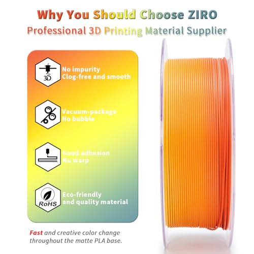 ZIRO 3D Printer Filament PLA, Fast Color Changing Filament (Matte), Color Change by Length PLA, Fit Most FDM 3D Printers, Matte Finish Rainbow Material 1KG/ 2.2lbs Spool, Paint Splash - Image 3