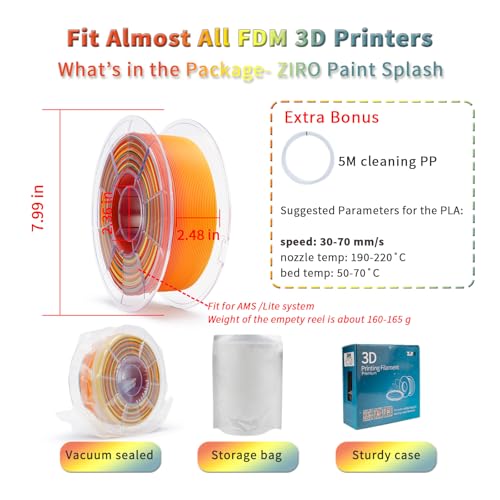 ZIRO 3D Printer Filament PLA, Fast Color Changing Filament (Matte), Color Change by Length PLA, Fit Most FDM 3D Printers, Matte Finish Rainbow Material 1KG/ 2.2lbs Spool, Paint Splash - Image 5
