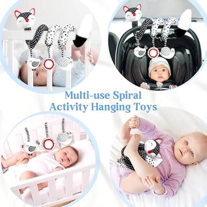 INFANT CAR SEAT AND STROLLER TOY,HIGH CONTRAST BLACK AND WHITE FOX SPIRAL ACTIVITY PLUSH,HANGING RATTLES,VISUAL DEVELOPMENT TOY FOR NEWBORNS AND BABIES,SOFT PLUSH GIFT FOR GIRLS AND BOYS - Image 3