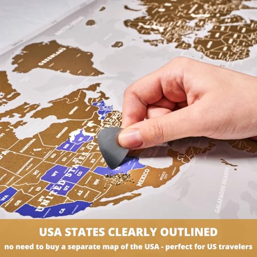 Divalis Extra Large Scratch off World Map - Laminated Scratchable World Map - Gold and White Travel World Map - Best Xl Gold Gift Scratch off Poster of the World Grey - All Accessories Included - Image 2