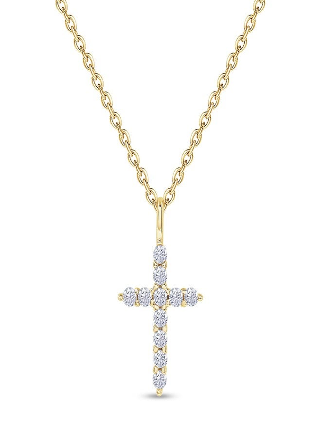 SAVEARTH DIAMONDS Cross Necklace for Women Round Lab Created Moissanite Crucifix Pendant Necklace 18K Yellow Gold Plated Christian Jewelry Gift for Her 16+2 Inch Extender - Image 1