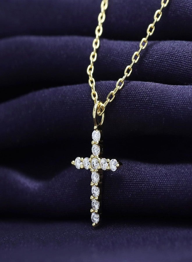 SAVEARTH DIAMONDS Cross Necklace for Women Round Lab Created Moissanite Crucifix Pendant Necklace 18K Yellow Gold Plated Christian Jewelry Gift for Her 16+2 Inch Extender - Image 3