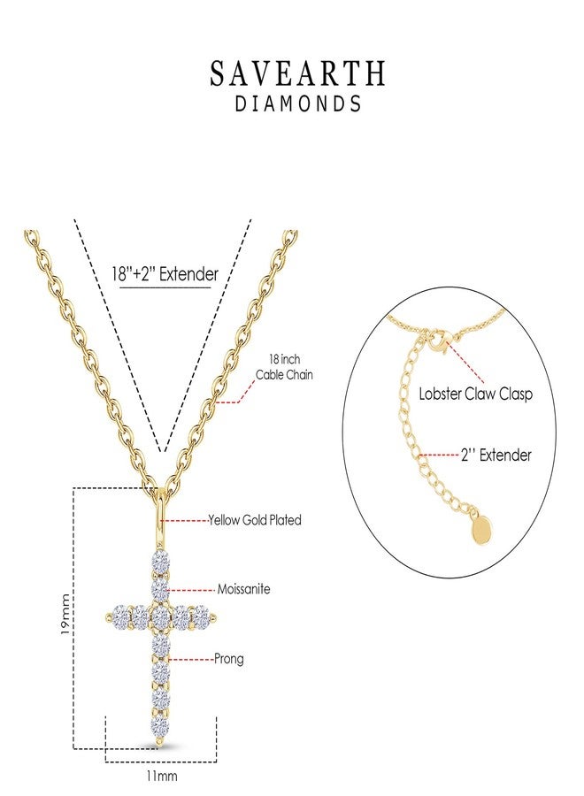 SAVEARTH DIAMONDS Cross Necklace for Women Round Lab Created Moissanite Crucifix Pendant Necklace 18K Yellow Gold Plated Christian Jewelry Gift for Her 16+2 Inch Extender - Image 2