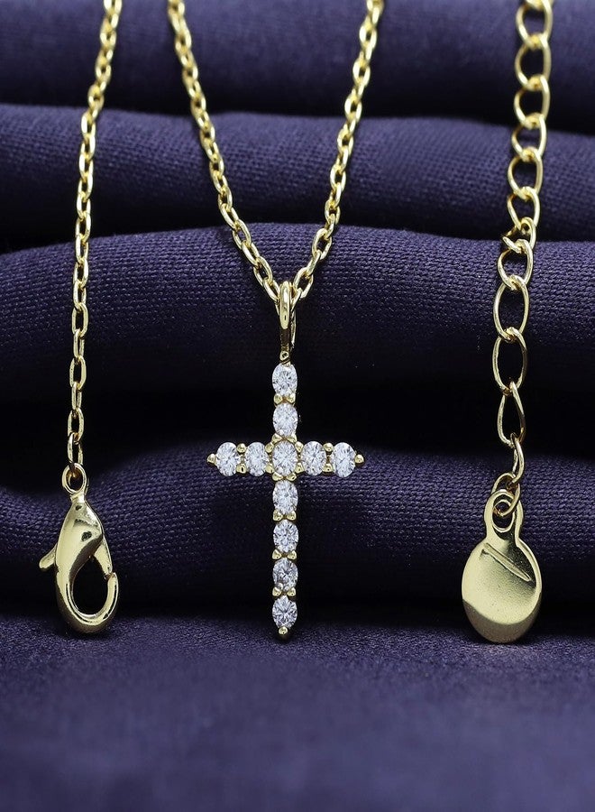 SAVEARTH DIAMONDS Cross Necklace for Women Round Lab Created Moissanite Crucifix Pendant Necklace 18K Yellow Gold Plated Christian Jewelry Gift for Her 16+2 Inch Extender - Image 5