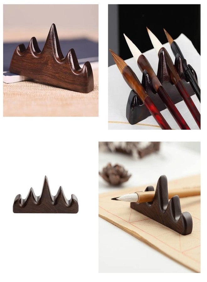 UtySty 2 Pack Paint Brush Holder Chinese Calligraphy Brushes Rest Stand Support Wooden Montain Non Rolling Keeper for Paintbrush Pens Paintbrushes Ink Writing Painting Drawing Art Watercolor Pencils - Image 3