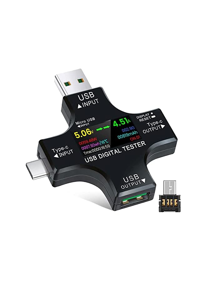 PROMASS promass USB C Tester 2 in 1 USB C Type-c Tester Color Screen IPS Digital Multimeter Amperage Power Voltage Resistance Temperature Capacity Detector & Amperage Charging USB Checker  - Image 2