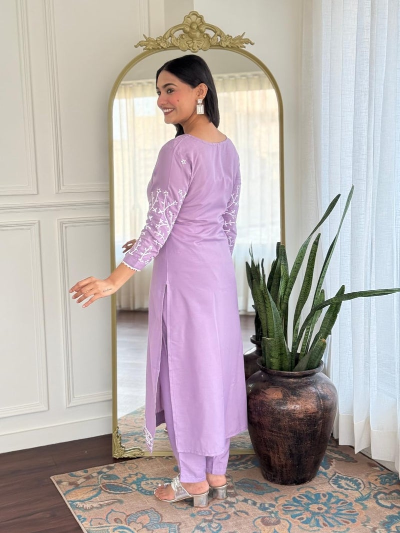 Naixa Women's Rayon Embroidered Straight Kurta with Pant and Dupatta Sets (NX2-718-Lavender-M) - Image 4