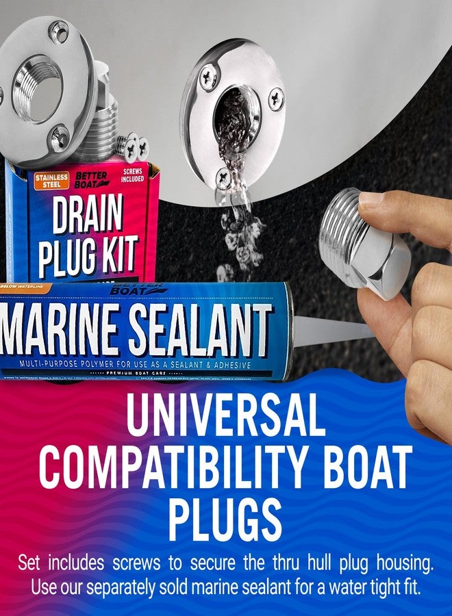 قارب أفضل طقم سدادات تصريف مياه القوارب من الفولاذ المقاوم للصدأ من Better Boat، طقم سدادات تصريف مياه القوارب مقاس 1/2 بوصة لسدادات القوارب ذات الوصلات الملولبة على العارضة، طقم سدادات تصريف مياه القوارب البحرية من الدرجة البحرية مقاس 1/2 بوصة عبر الهيكل - Image 4