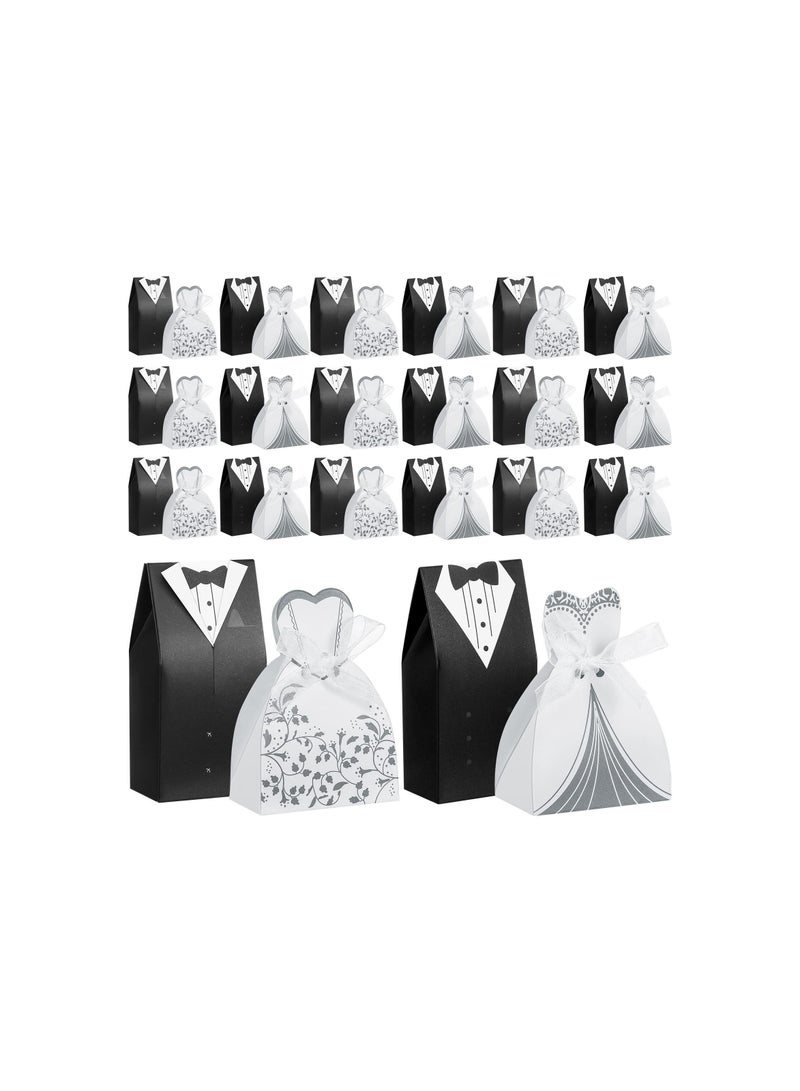 SYOSI Wedding Party Favor Boxes, Dress Tuxedo Candy Chocolate Gift Box, Vintage Wedding Treat Bags, for Birthday Bridal Shower Guests Decoration Party Supplies (Stylish Style)(100 Pcs)(4 Models) - Image 1