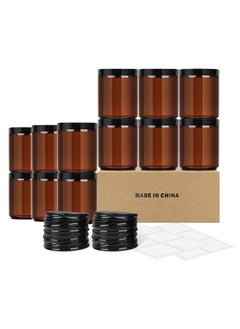 SKYLINK 8oz Amber Glass Jars with Plastic & Metal Lids, 12 Pack Airtight Empty Candle Jars, Small Mason Jars for Food Storage, Spices, Honey, Candy, DIY Candles, and Crafts  - Image 1