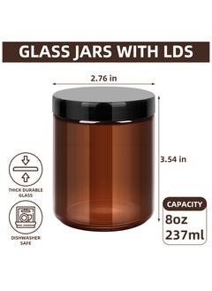 SKYLINK 8oz Amber Glass Jars with Plastic & Metal Lids, 12 Pack Airtight Empty Candle Jars, Small Mason Jars for Food Storage, Spices, Honey, Candy, DIY Candles, and Crafts  - Image 3