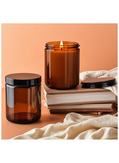 SKYLINK 8oz Amber Glass Jars with Plastic & Metal Lids, 12 Pack Airtight Empty Candle Jars, Small Mason Jars for Food Storage, Spices, Honey, Candy, DIY Candles, and Crafts  - Image 4