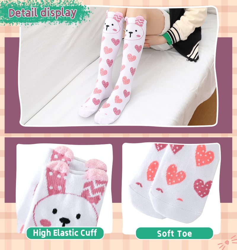 Eocom Girls Knee High Socks Kids Crazy Fun Gift Silly Tall Boot Cute Animal Cotton Long Socks 6 Pairs(Animal C, 3-12 Years) - Image 4