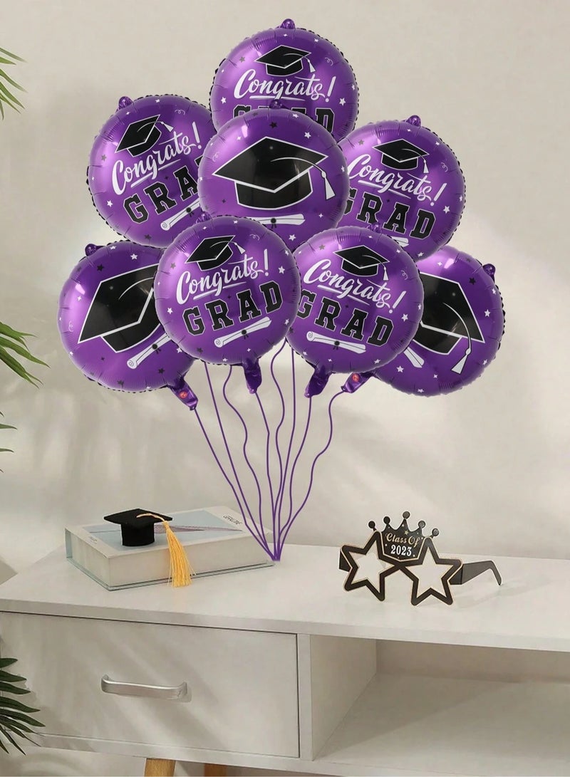Graduation Decoration – Set of 8 Balloons Featuring Graduation Cap Designs and Congratulatory Messages with Ribbon for Decorating Your Graduation Party - Image 1