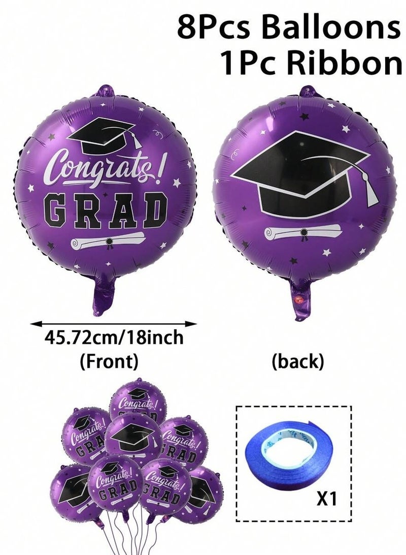 Graduation Decoration – Set of 8 Balloons Featuring Graduation Cap Designs and Congratulatory Messages with Ribbon for Decorating Your Graduation Party - Image 2