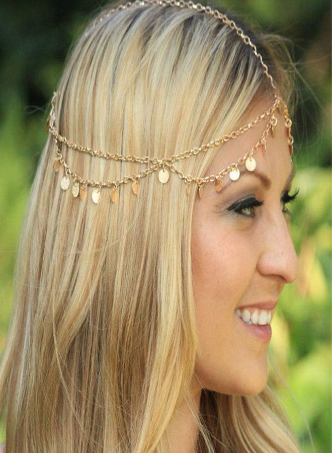 CHIROGRAPHY Boho Pendant Head Chains for Women | Gold Layered Sequin Headpiece | Adjustable Vintage Hair Accessories for Weddings, Festivals, and Special Occasions - Image 5