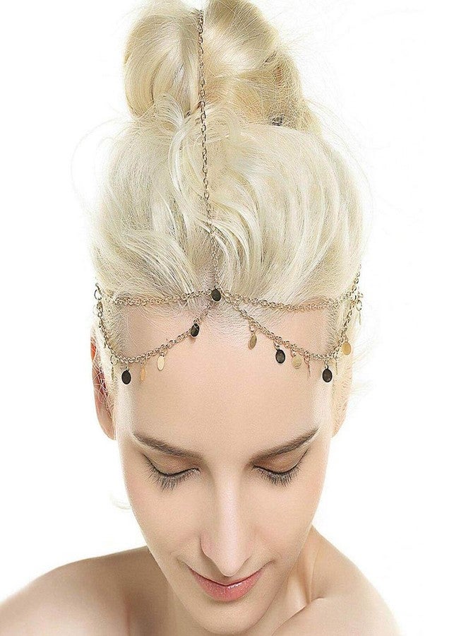 CHIROGRAPHY Boho Pendant Head Chains for Women | Gold Layered Sequin Headpiece | Adjustable Vintage Hair Accessories for Weddings, Festivals, and Special Occasions - Image 3