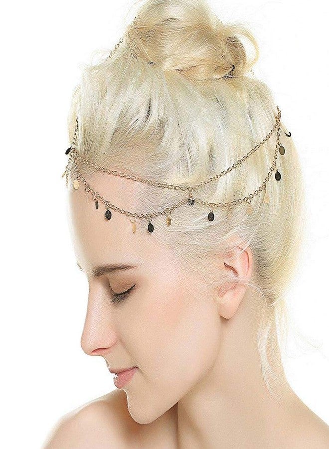 CHIROGRAPHY Boho Pendant Head Chains for Women | Gold Layered Sequin Headpiece | Adjustable Vintage Hair Accessories for Weddings, Festivals, and Special Occasions - Image 1