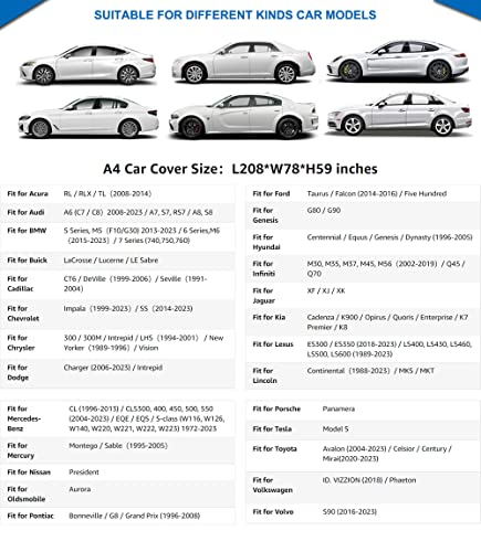 KouKou 6 Layers Car Cover Waterproof All Weather for Automobiles, Full Exterior Covers Universal Fit Sedan Lexus ES350 LS400, Lincoln MKZ MKS, Tesla Model S, BMW 750i, etc.(Length 208 inches) - Image 5