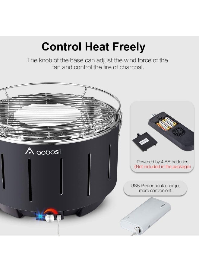 Aobosi Portable Smokeless Charcoal Grill – Quick Heat BBQ with Fan & Travel Bag for Camping, Garden, Balcony (34×34×23cm) - Image 3