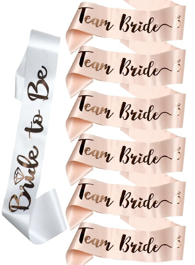 Luwigs Team Bride 7pcs Satin Sash Set - 6 Team Bride Sashes + 1 Bride to Be Sash Bridesmaids Sashes for Wedding Bridal Shower Party Decorations (Pink&White) - Image 1