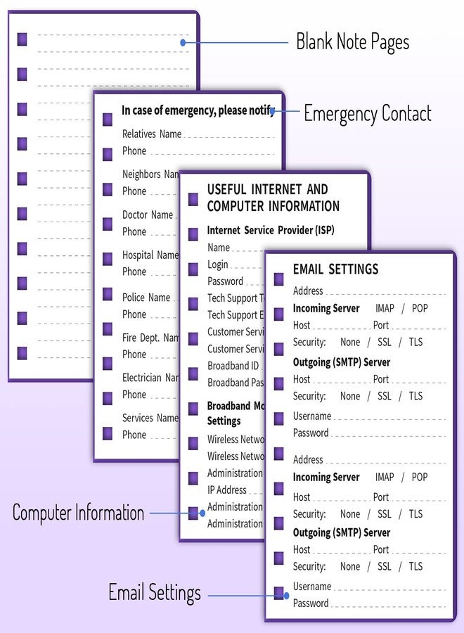 Forvencer Password Book with Individual Alphabetical Tabs, 4" x 5.5" Small Password Notebook, Spiral Password Keeper, Internet Address and Password Organizer, Password Logbook for Home Office, Purple - Image 5