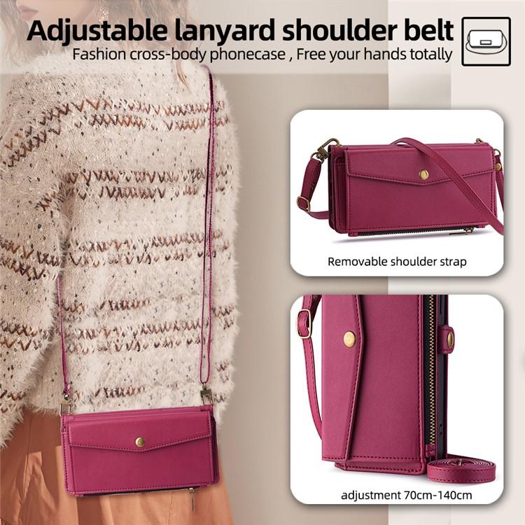 erorex For Honor 400 Global 156.5mm Zipper Wallet Side Buckle Crossbody Lanyard Leather Phone Case(Red) - Image 5