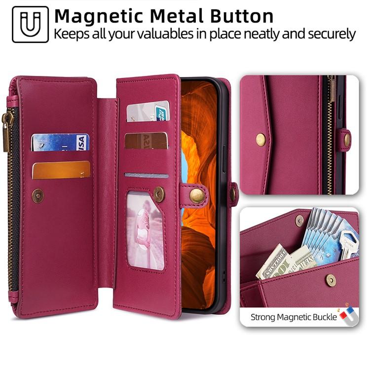 erorex For Honor 400 Global 156.5mm Zipper Wallet Side Buckle Crossbody Lanyard Leather Phone Case(Red) - Image 3