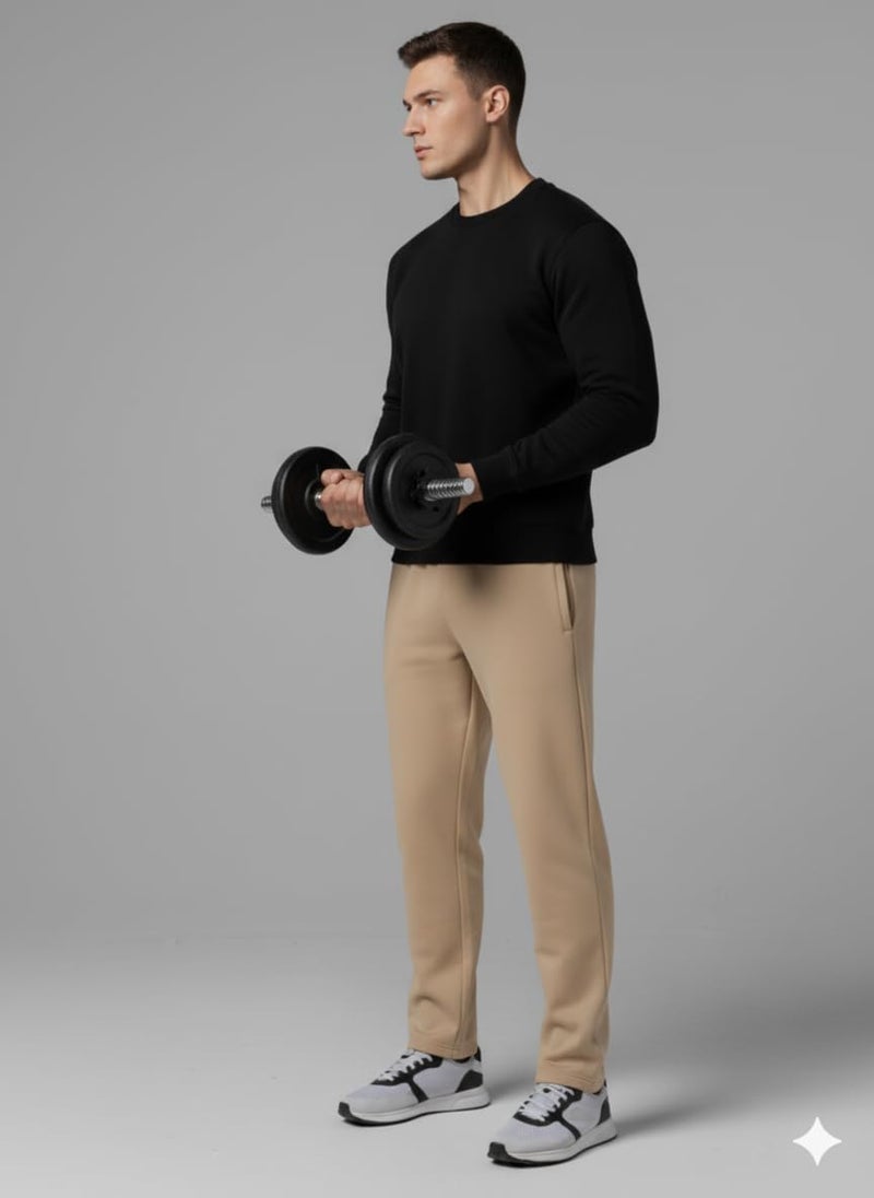 Mack Jonney Men’s Solid Fleece Track Pants | Warm & Durable Casual Lowers | Trendy Lowers-M5246 Beige - Image 5