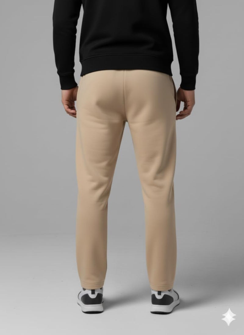 Mack Jonney Men’s Solid Fleece Track Pants | Warm & Durable Casual Lowers | Trendy Lowers-M5246 Beige - Image 4