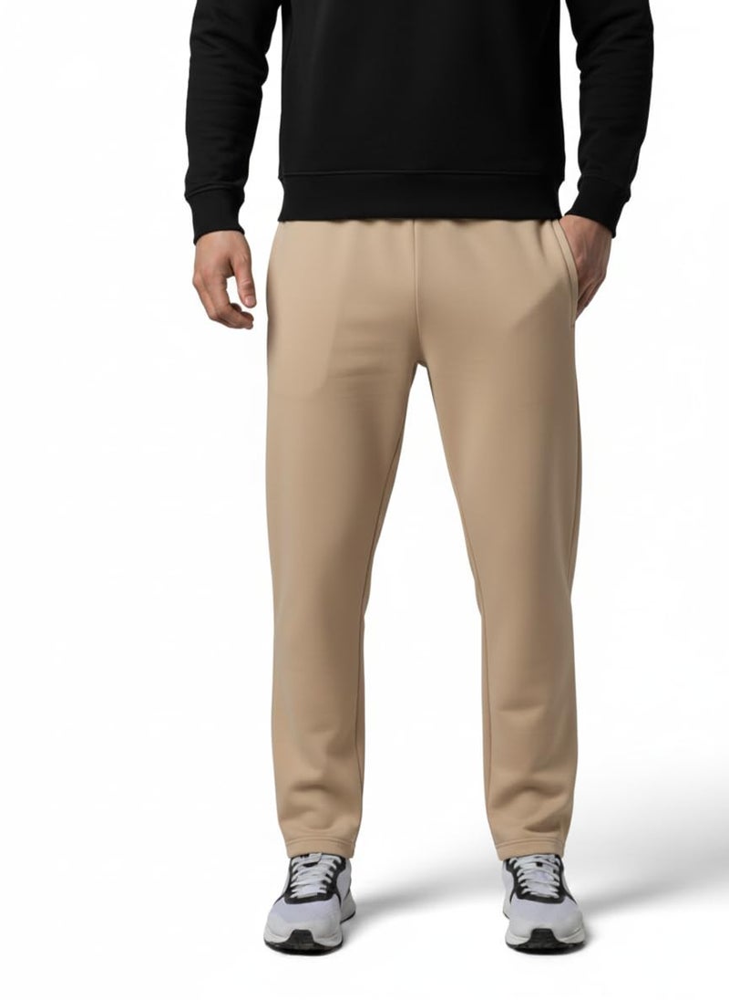 Mack Jonney Men’s Solid Fleece Track Pants | Warm & Durable Casual Lowers | Trendy Lowers-M5246 Beige - Image 1