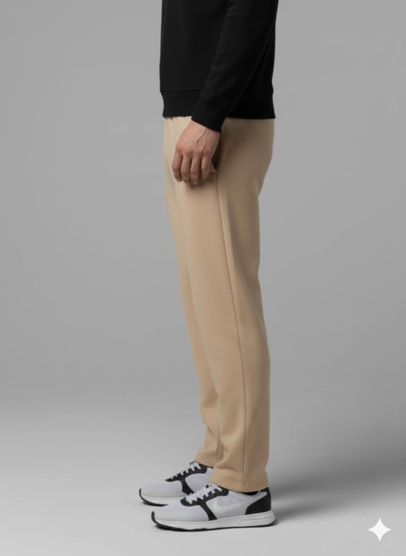 Mack Jonney Men’s Solid Fleece Track Pants | Warm & Durable Casual Lowers | Trendy Lowers-M5246 Beige - Image 3