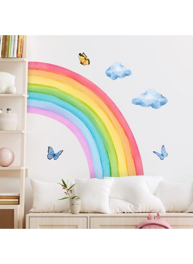 Supzone Large Rainbow Cloud Butterfly Wall Stickers Toddlers Girl Bedroom Wall Decals DIY Vinyl Mural Art for Baby Nursery Bedroom Playroom Home Decoration - Image 1