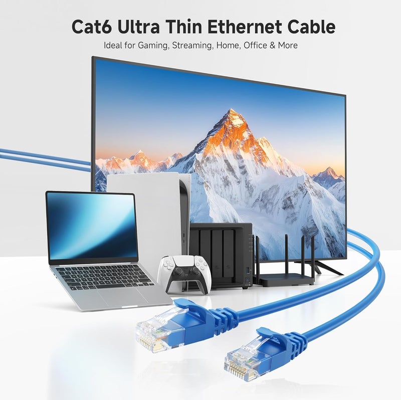 Cable Matters 10Gbps Snagless Short Cat 6 Ethernet Cable - 3ft, Slim Profile Cat 6 Cable, Cat6 Cord, Thin Ethernet Cord, Blue - Image 2