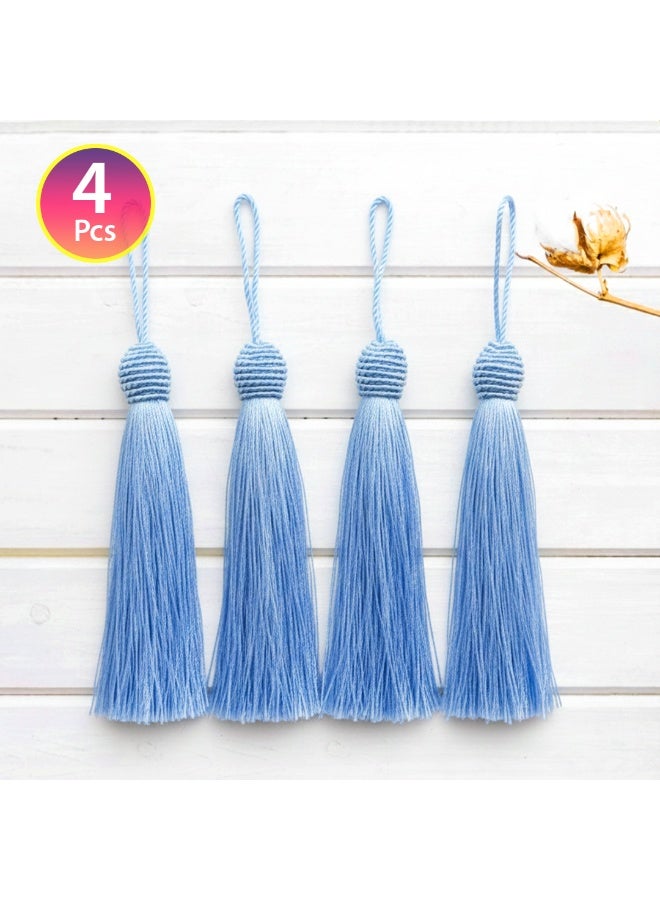 حبيبي بارتي مجموعة من 4 شرابات زرقاء، 14 سم، شرابات زخرفية يدوية الصنع مع حلقة تعليق، مثالية للفواصل المرجعية، وديكور المنزل، وقبعات التخرج، وصنع المجوهرات. - Image 1