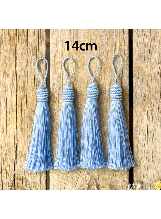 حبيبي بارتي مجموعة من 4 شرابات زرقاء، 14 سم، شرابات زخرفية يدوية الصنع مع حلقة تعليق، مثالية للفواصل المرجعية، وديكور المنزل، وقبعات التخرج، وصنع المجوهرات. - Image 3