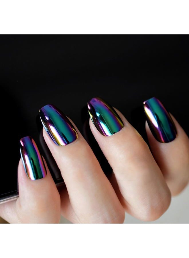 EchiQ Super Holographic Blue Purple Coffin Nails Mirror Chrome Square Ladies Fake Nails Quality Tips for fingers Z905 - Image 1