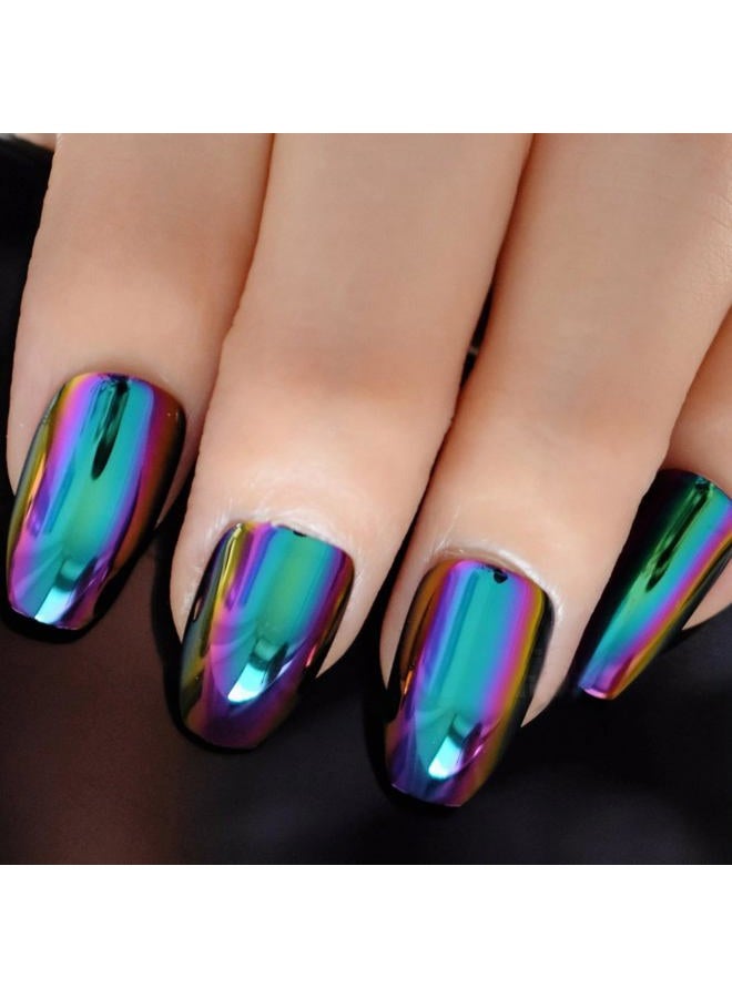 EchiQ Super Holographic Blue Purple Coffin Nails Mirror Chrome Square Ladies Fake Nails Quality Tips for fingers Z905 - Image 4