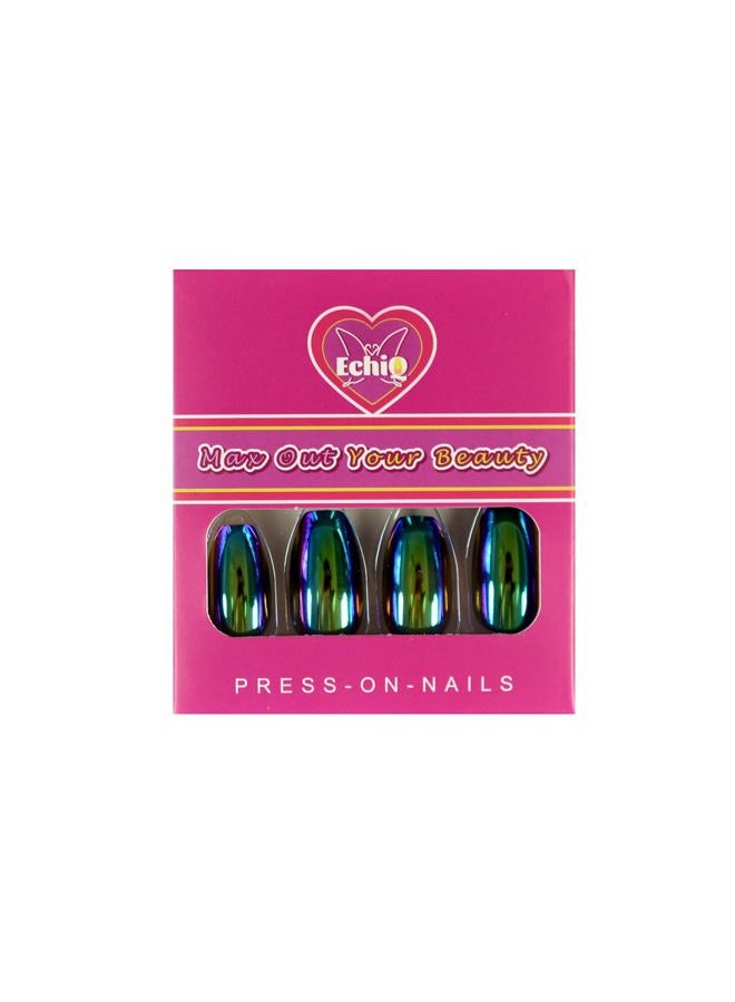 EchiQ Super Holographic Blue Purple Coffin Nails Mirror Chrome Square Ladies Fake Nails Quality Tips for fingers Z905 - Image 2