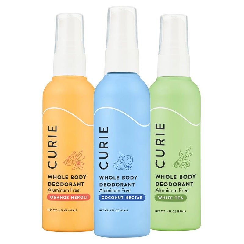 Curie Whole Body Deodorant - OG Spray Variety Pack - Aluminum Free, Natural, Paraben Free, Cruelty Free, Vegan - Coconut Nectar, Orange Neroli, and White Tea (3pk) - Image 1